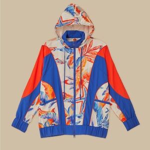 🌟FARM RIO🌟 PRINTED PAINTED SEA HOODED WINDBREAKER BLUE ORANGE SZ M